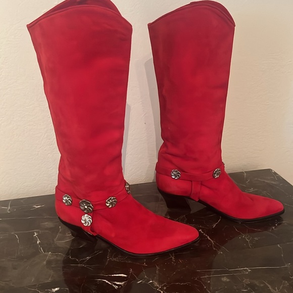 Via Spiga Rose Red Suede cowgirl boots size 6 made in Italy - Picture 3 of 6